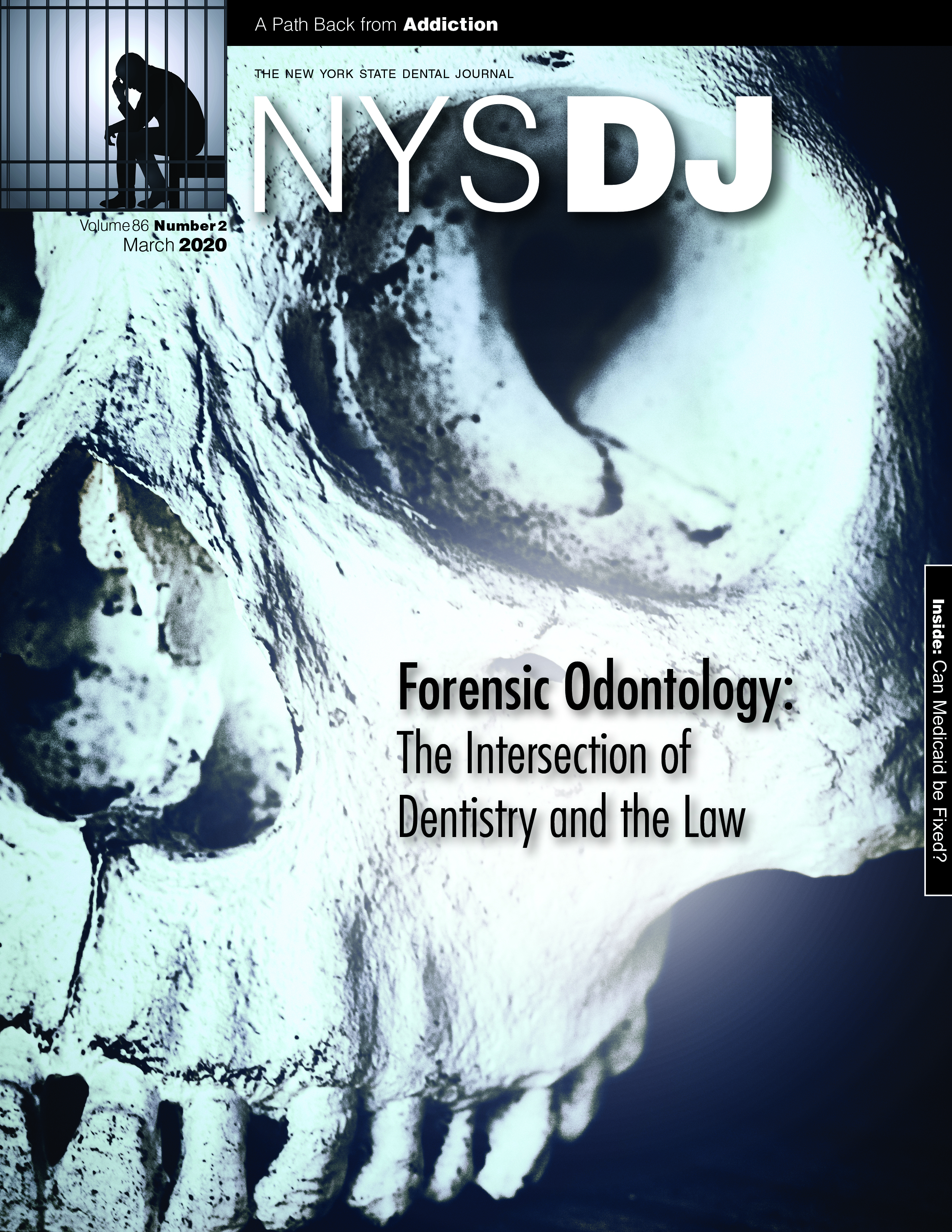 Cover of the NYSDJ with a close up view of a weathered human skull