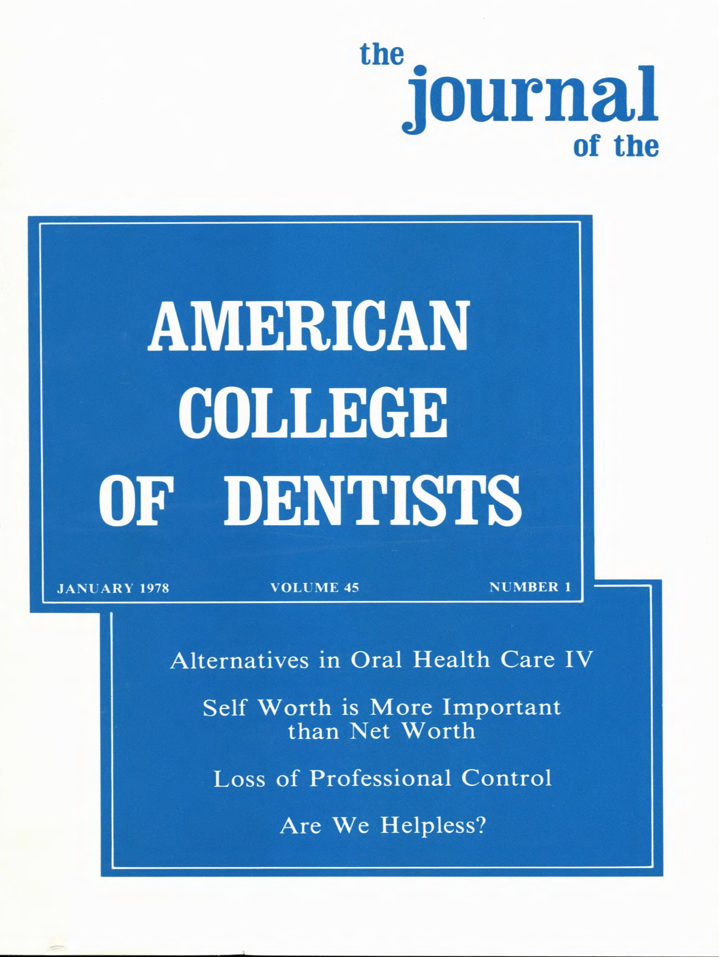 White cover with two blue offset boxes with the journal title and article headlines