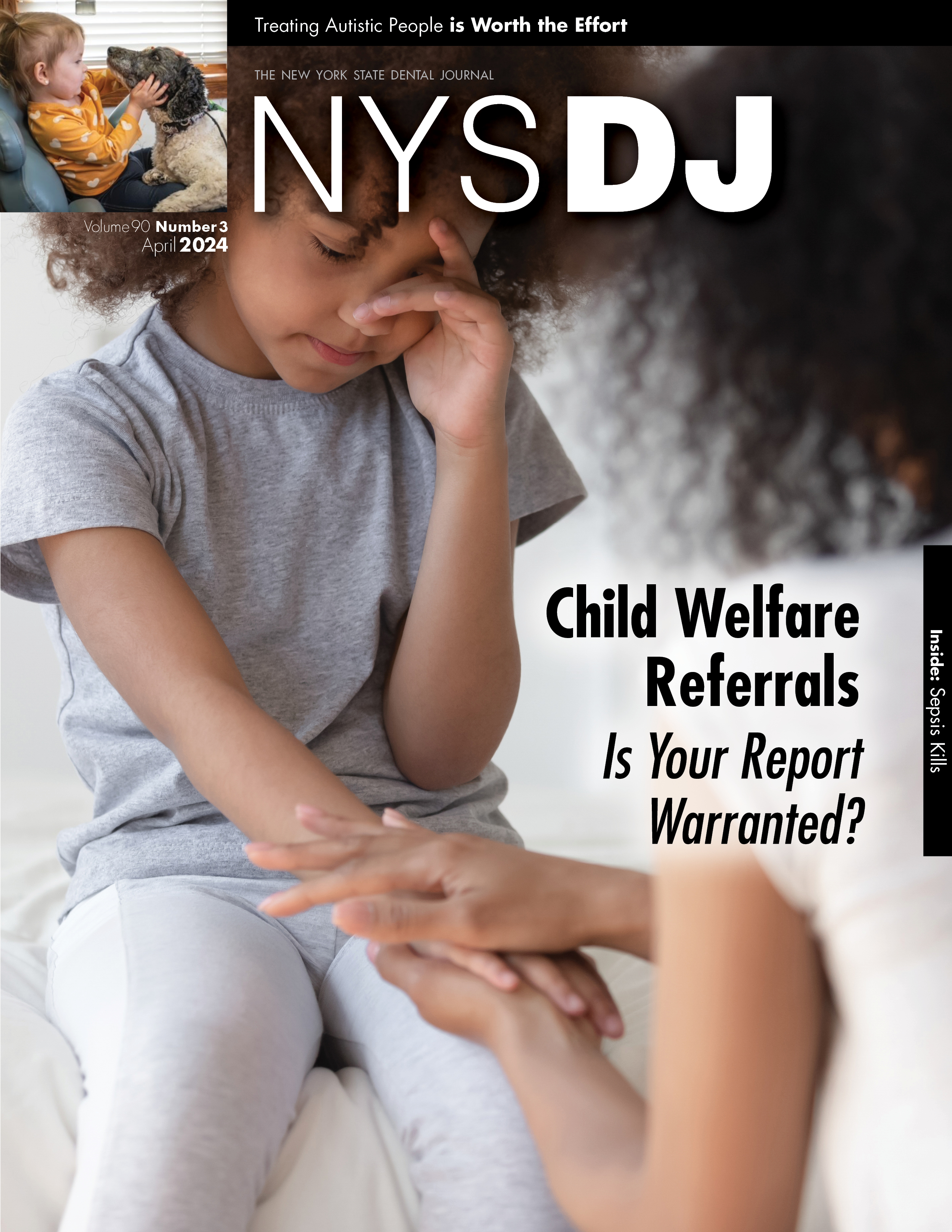 Cover of the NYSDJ with a sitting child holding the hand of an adult and rubbing their eyes.