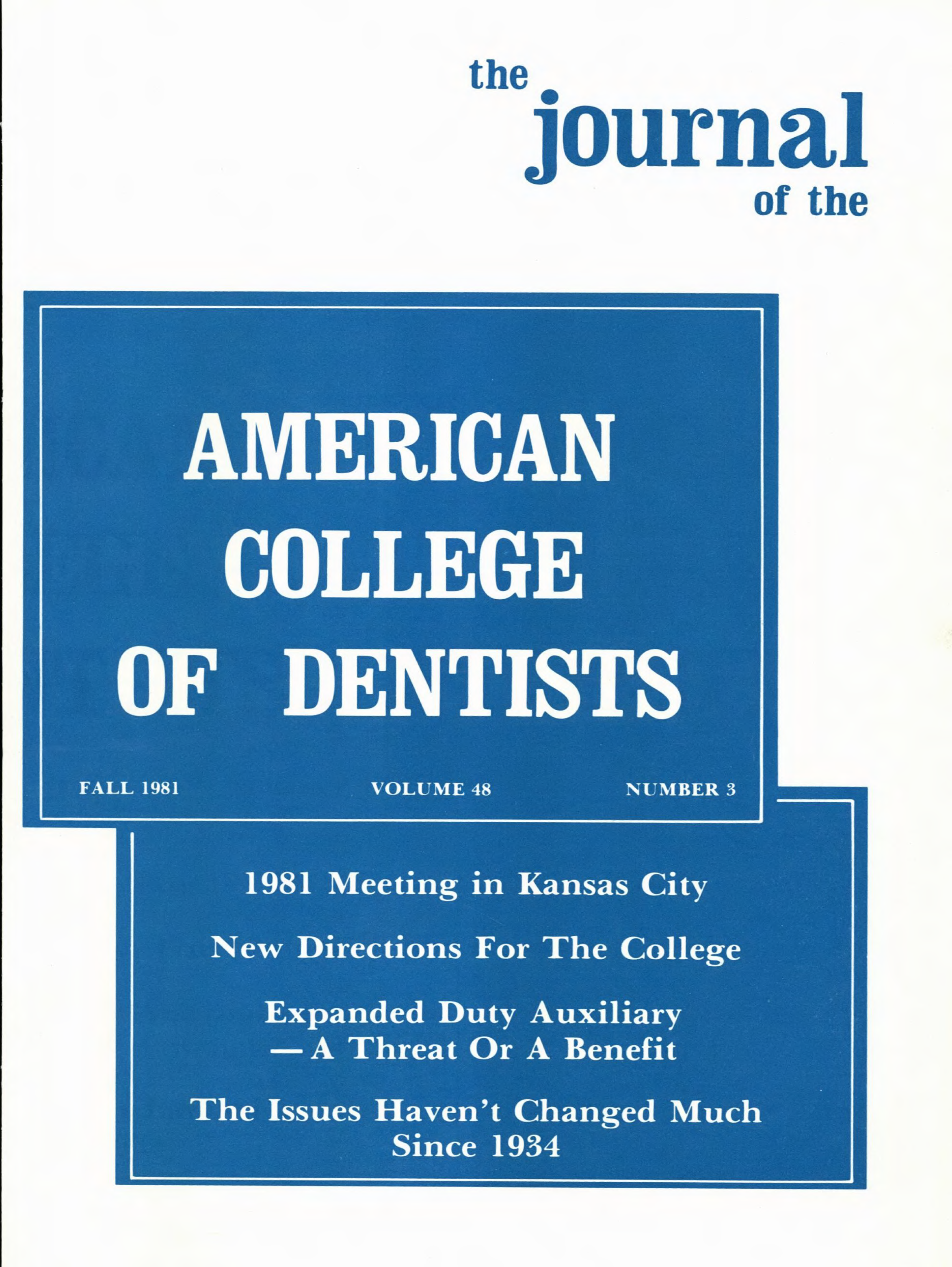 White cover with two blue offset boxes with the journal title and article headlines