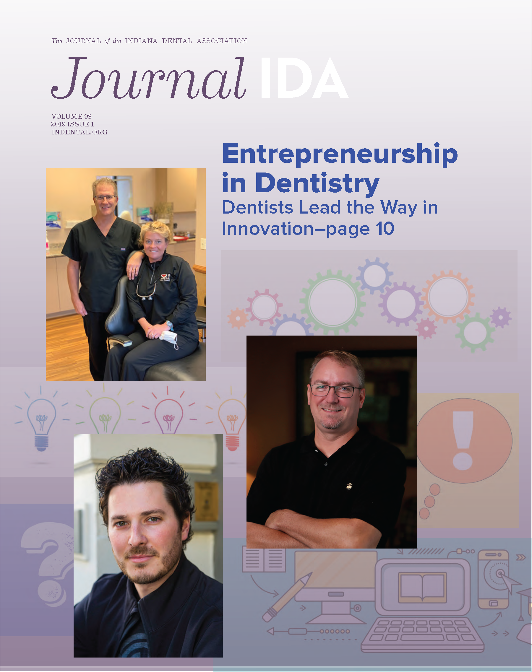 Three photographs of dentists. Two are headshots and one features two dentists in a dentist office.