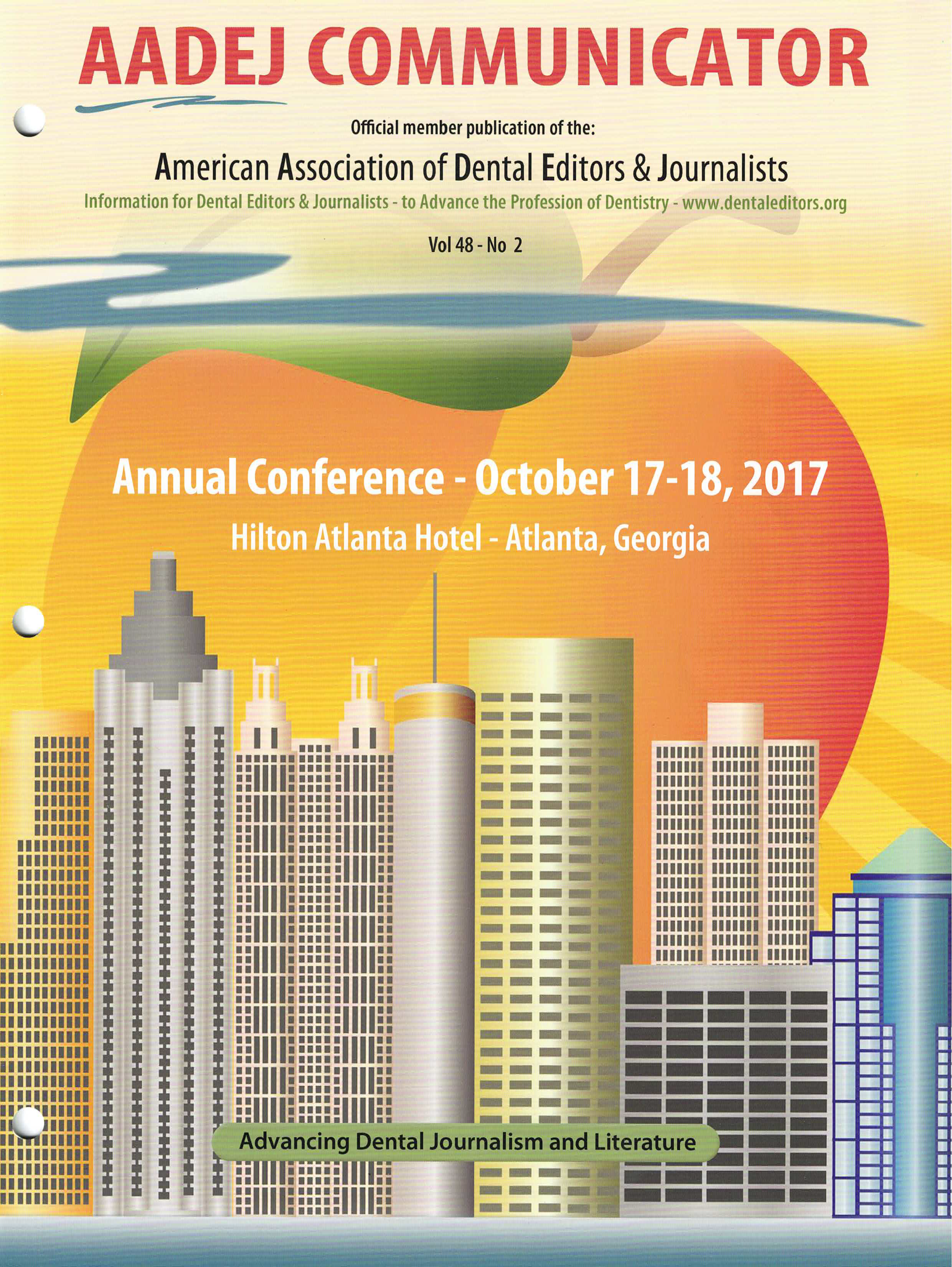 Cover art features a illustrated view of the Atlanta skyline with a large peach in the background