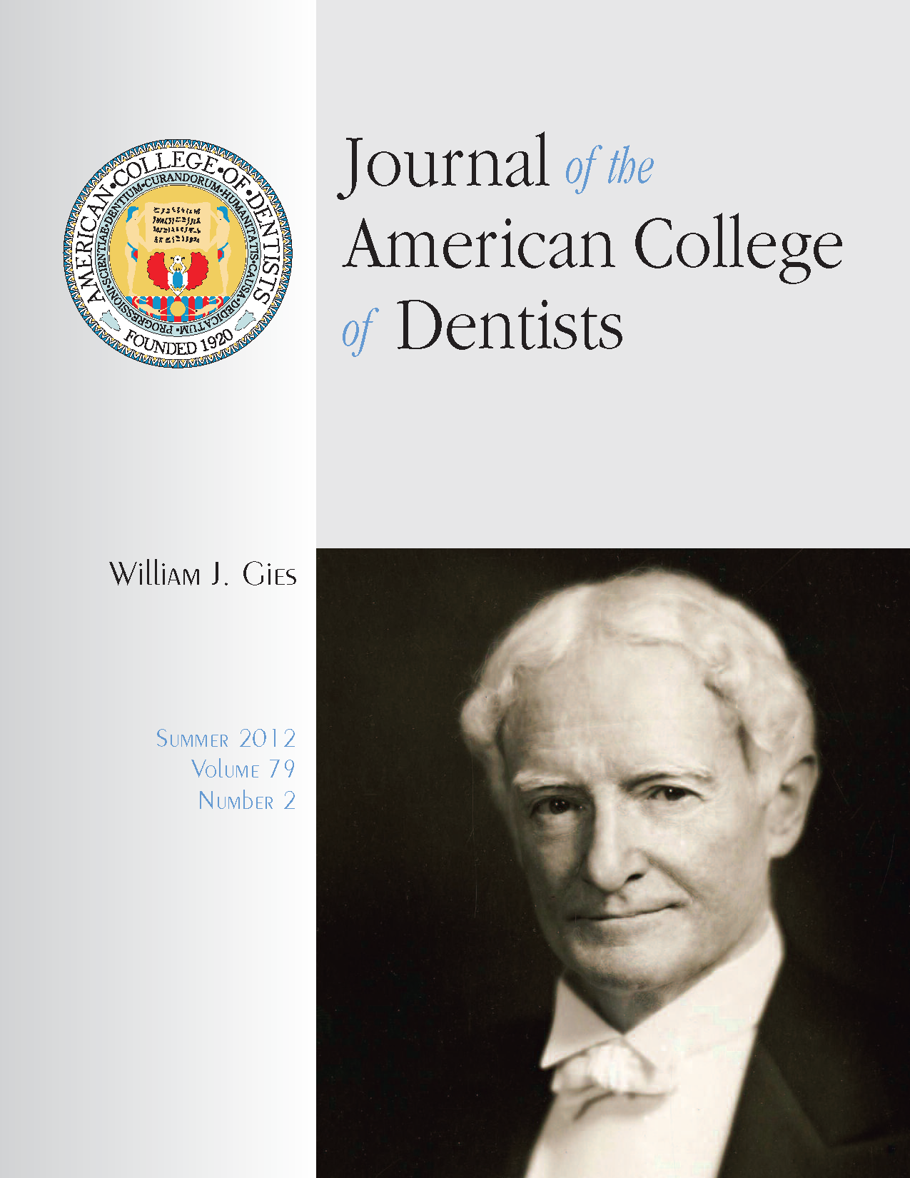 Black and white photo of Dr. Gies. He has white hair, which matches his suit's white bow tie. He is half-smiling at the camera.