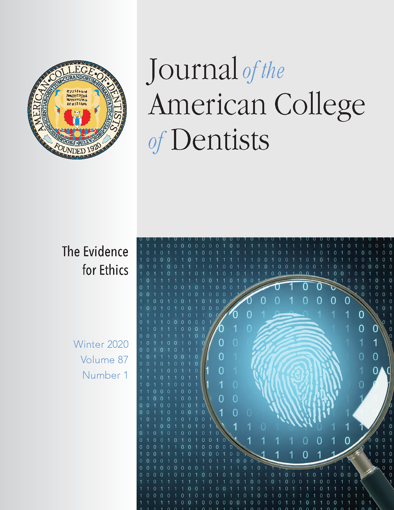 Illustration of a magnifying glass over a glowing fingerprint, with glowing blue binary code behind