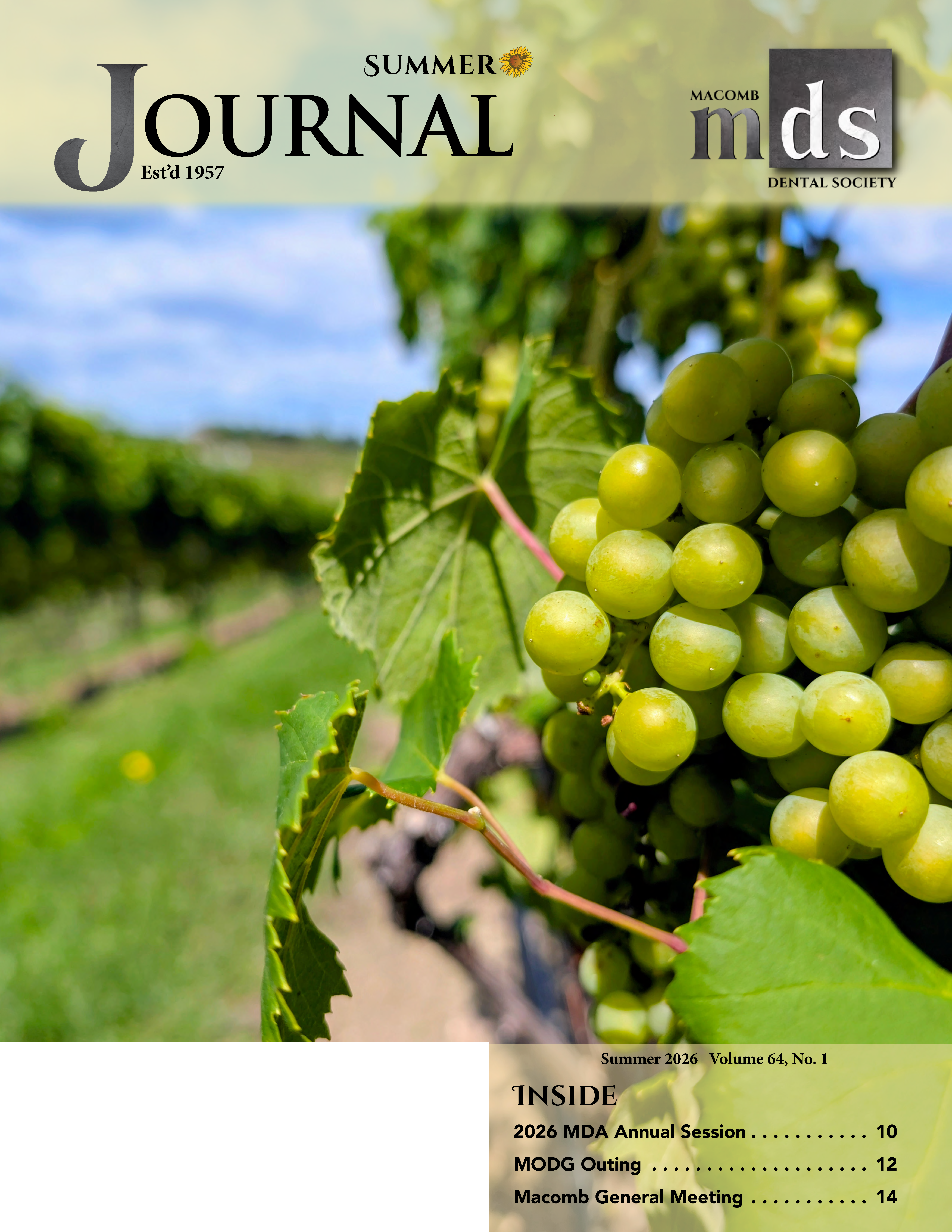Cover of the MDS Journal with a decorative photo of green grapes on the vine