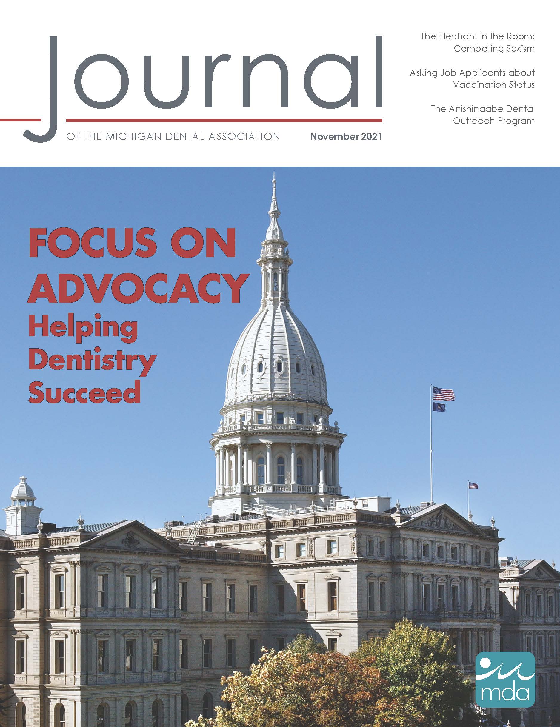 Cover of the Journal of the Michigan Dental Association with the MI capitol building