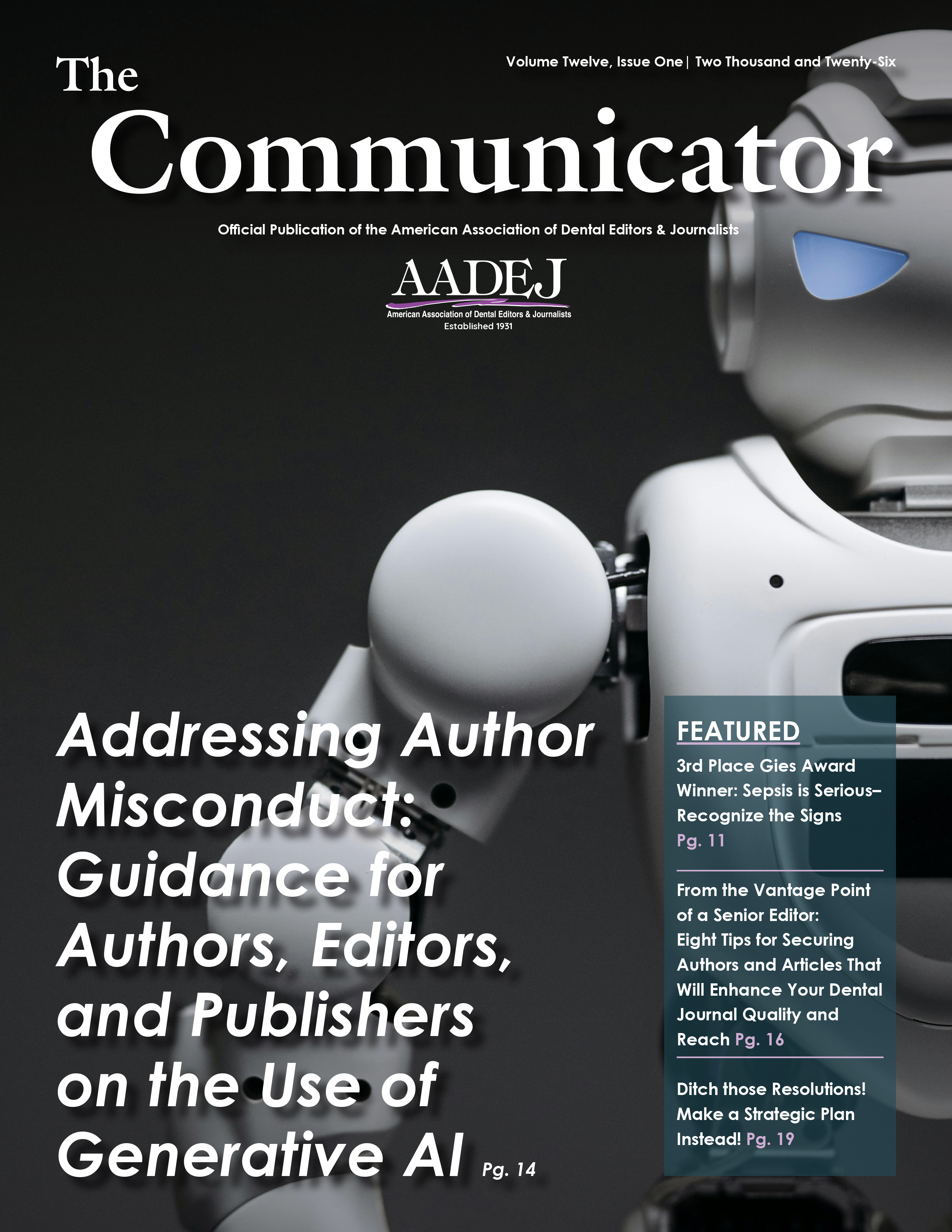 This issue's cover features an image of a humanoid robot partially showing its head, chest and right arm. The robot is made of silver and white material.