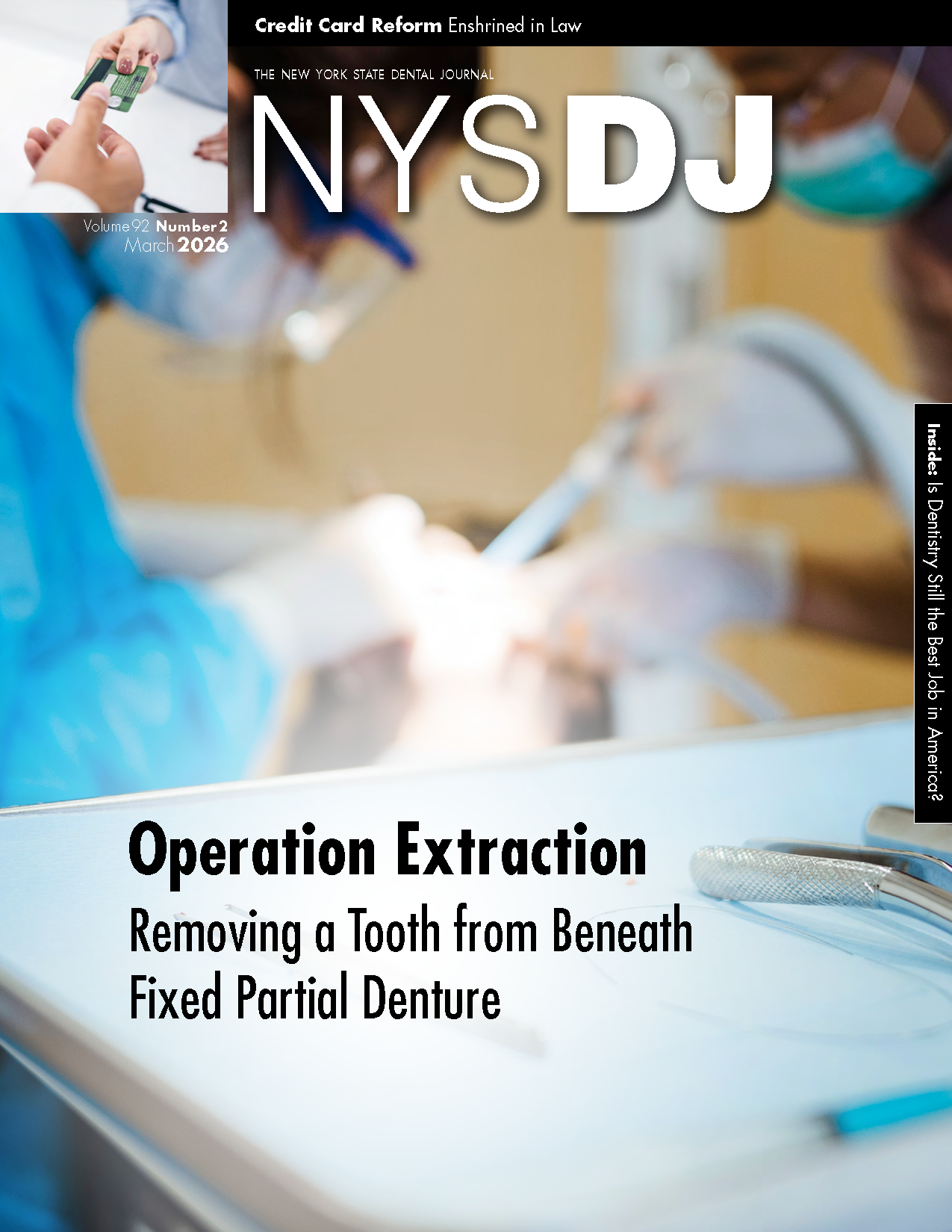 Picture of a dental tool tray with an out of focus dental procedure in the background