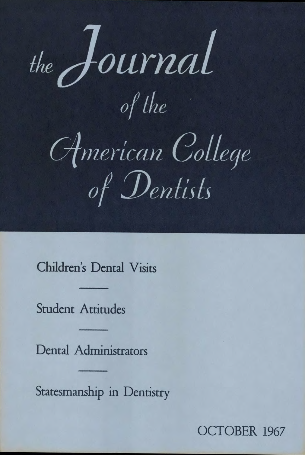 Blue JACD cover. The top half is dark blue with the journal title. The bottom half is light blue with featured headlines.