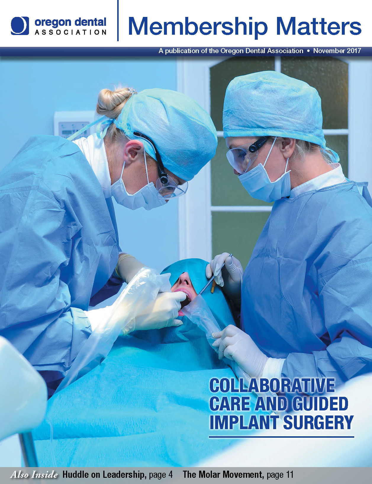 Photograph of dental team performing implant surgery on a patient