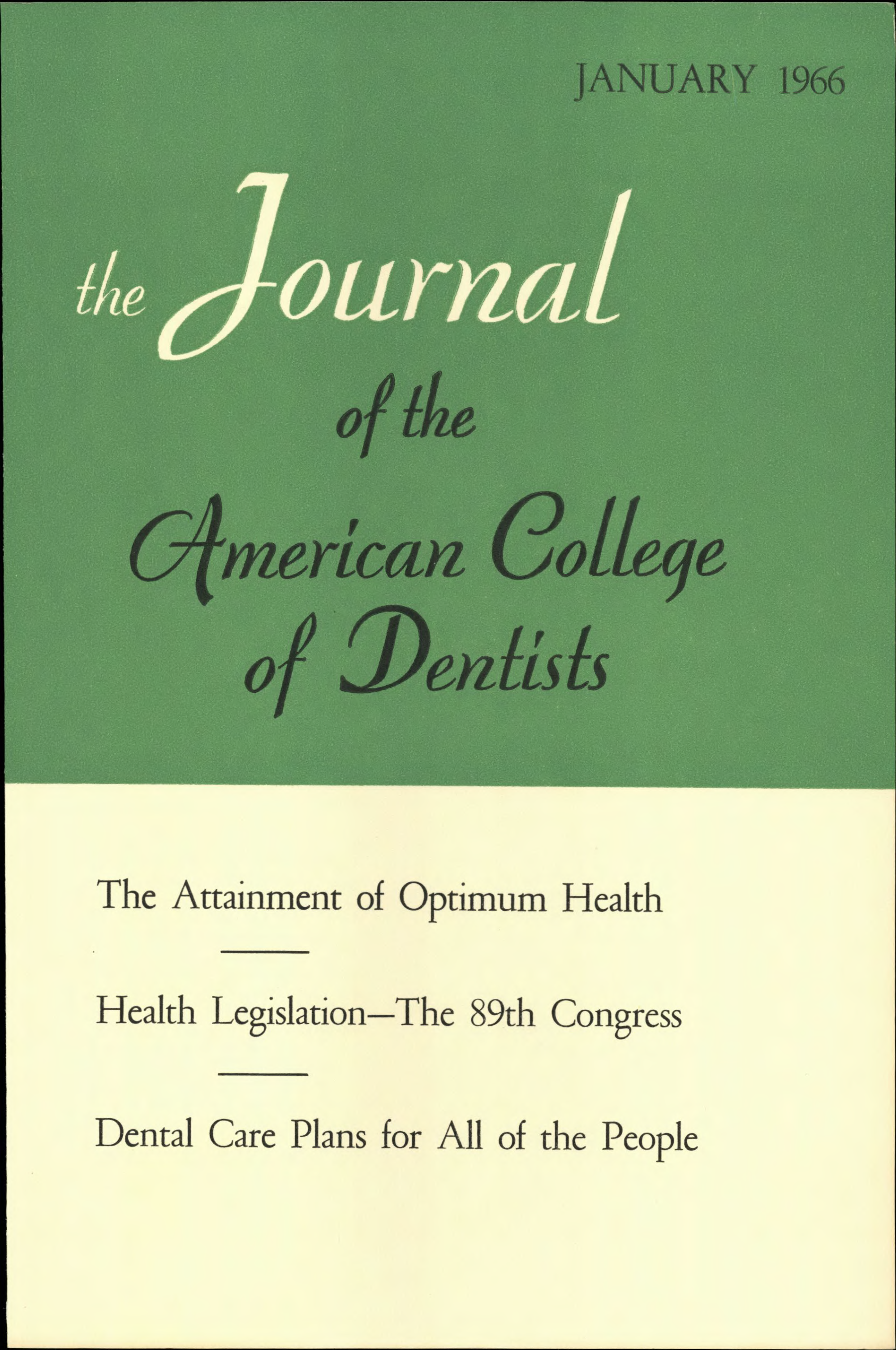Green and white JACD cover. The top half is green with the journal title. The bottom half is white with featured headlines.