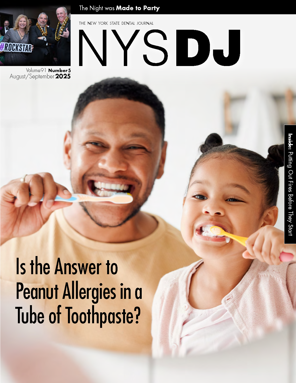 A father and daughter brush their teeth together