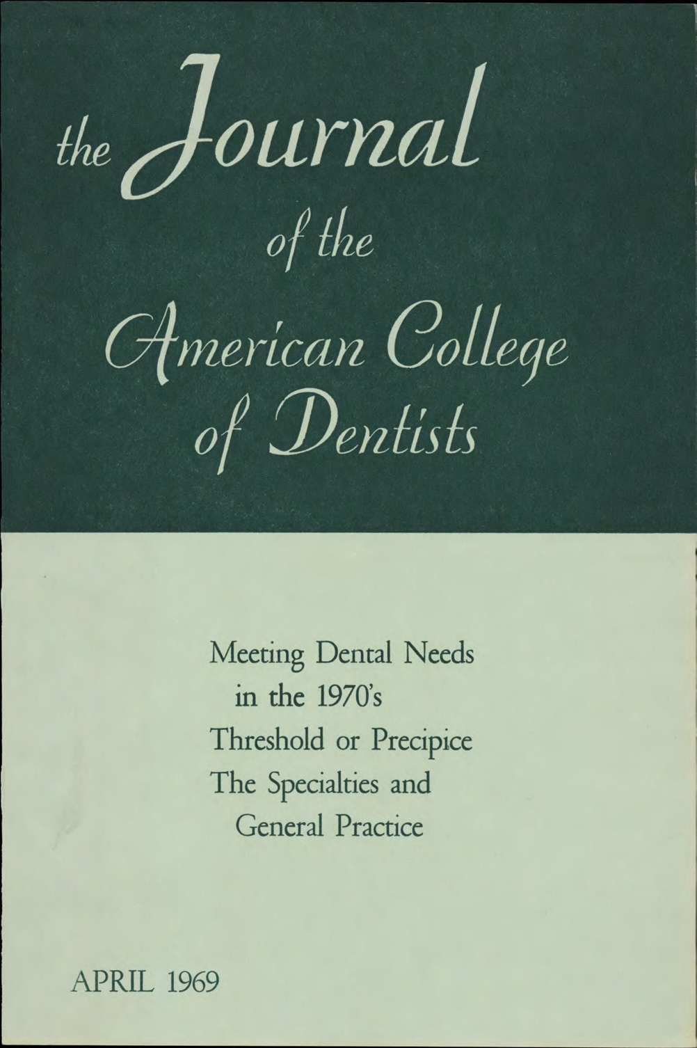 Green JACD cover. The top half is dark green with the journal title. The bottom half is light green with featured headlines.