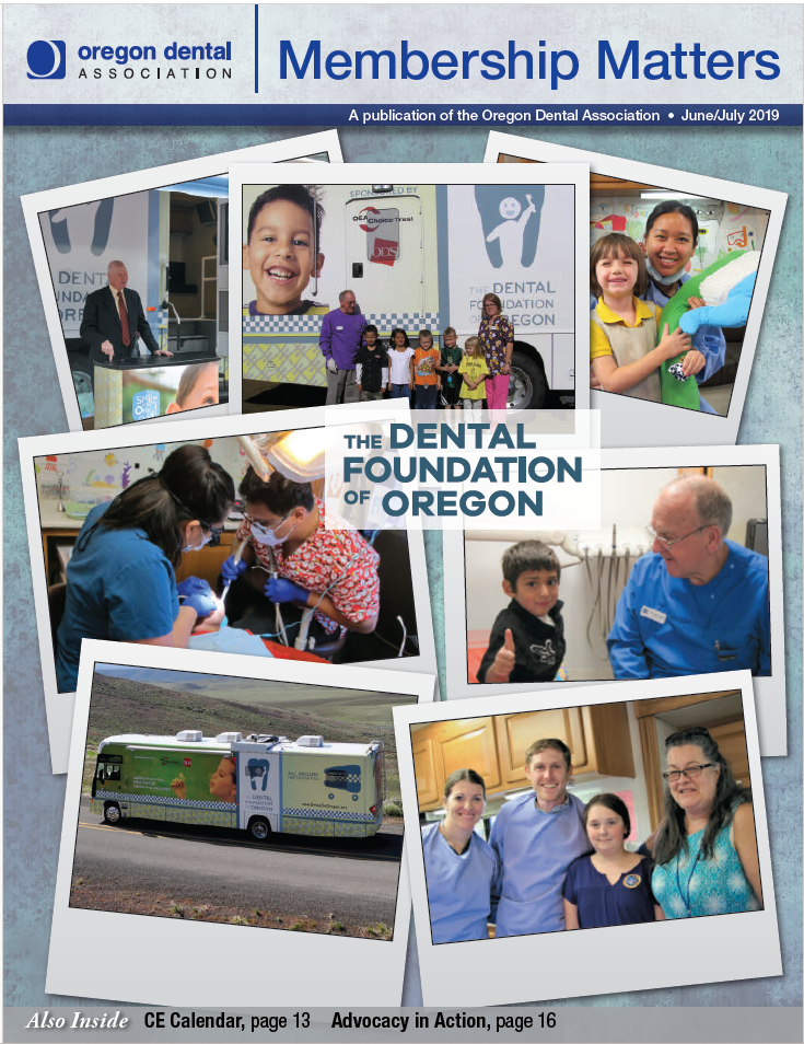 A collage of photos framed like Poloroids featuring images of dentists treating kids