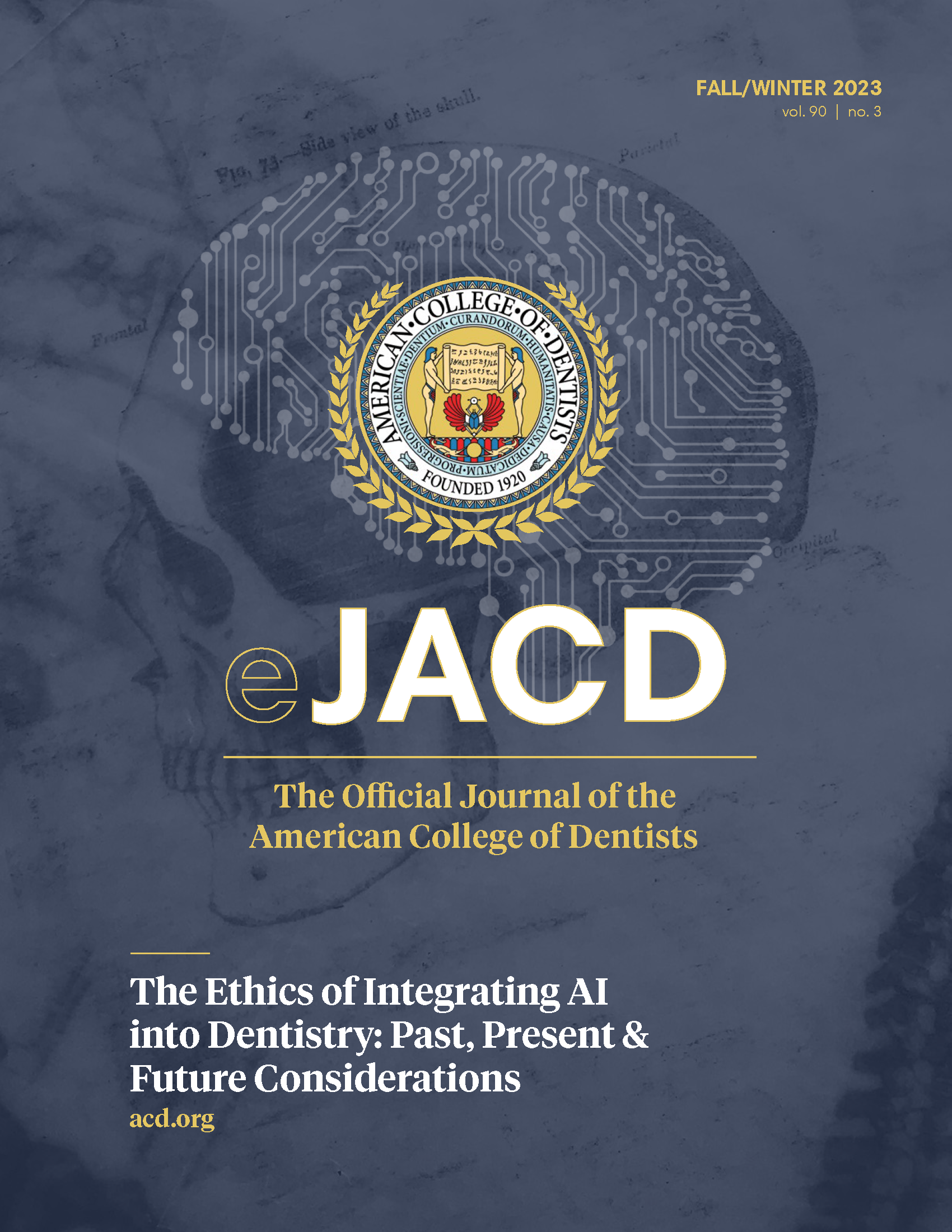 Antique illustration of a human skull overlaid with blue circuitry-inspired decoration