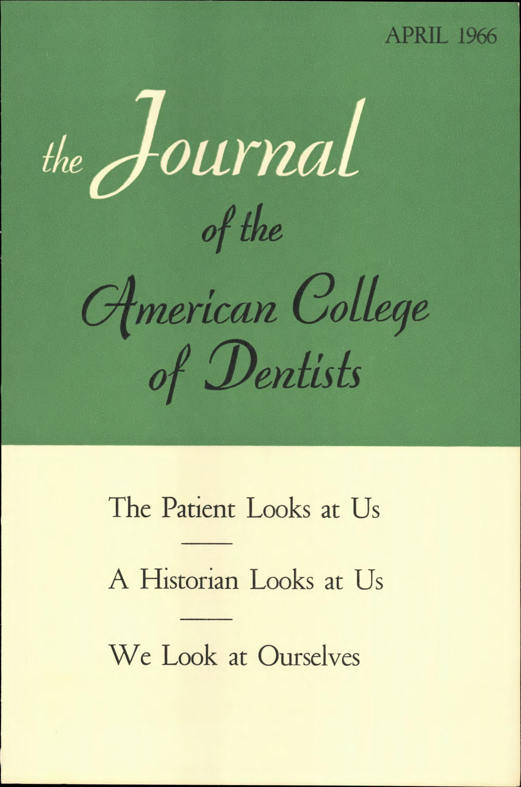 Green and white JACD cover. The top half is green with the journal title. The bottom half is white with featured headlines.