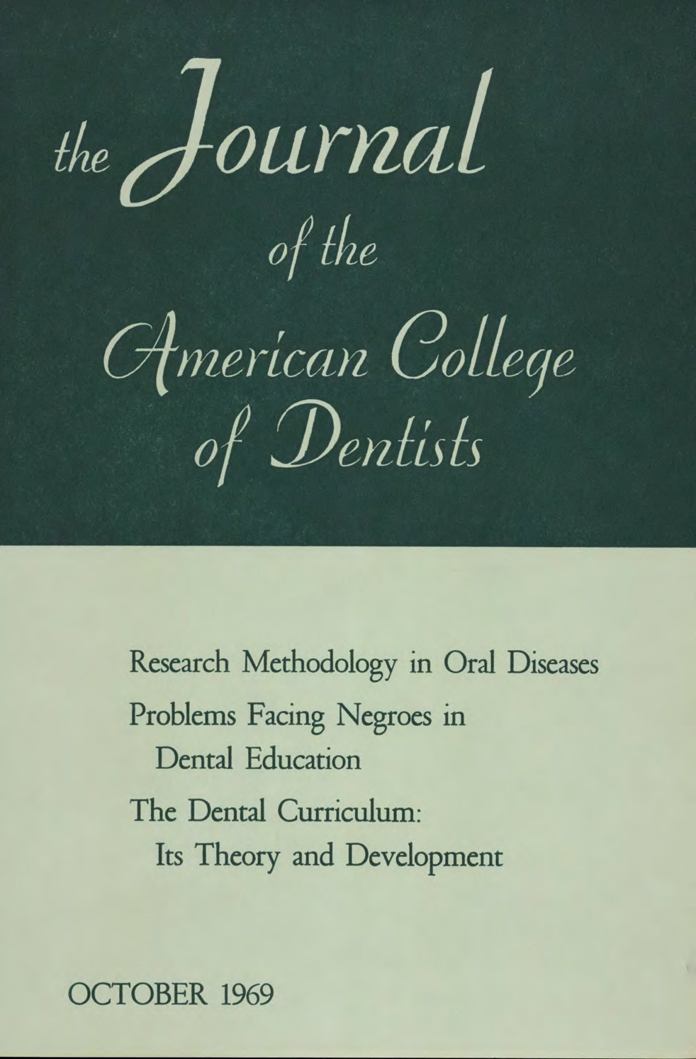 Green JACD cover. The top half is dark green with the journal title. The bottom half is light green with featured headlines.