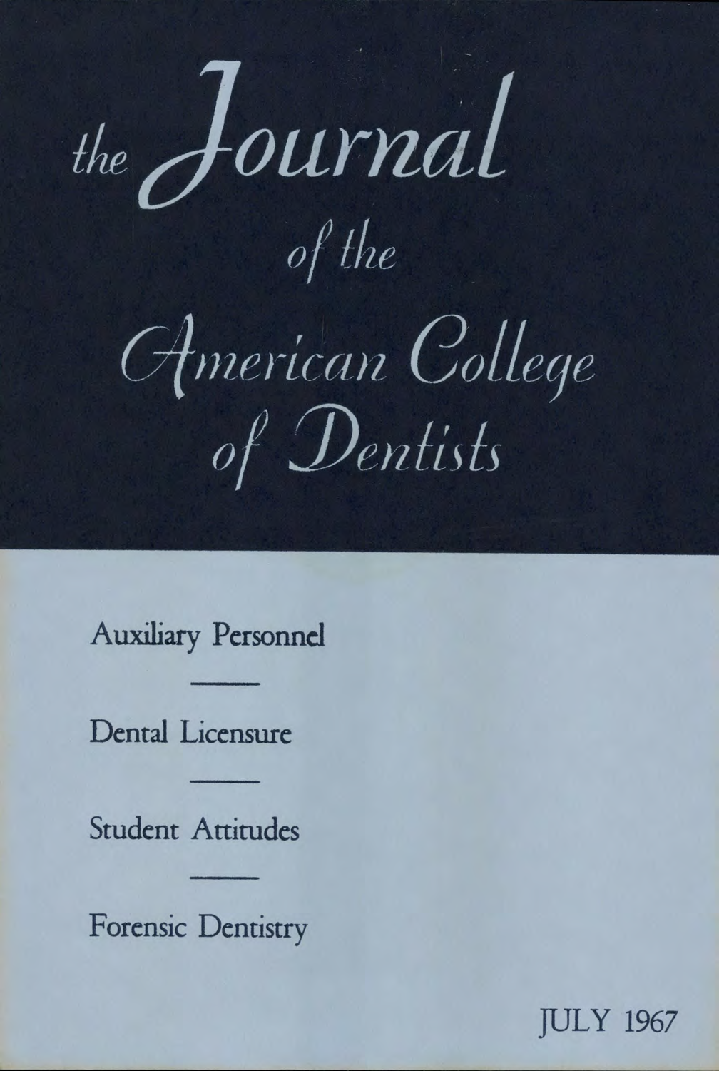 Blue JACD cover. The top half is dark blue with the journal title. The bottom half is light blue with featured headlines.