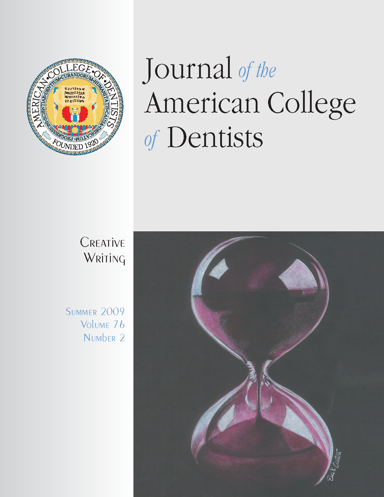 Colored pencil drawing of an hourglass by a dentist