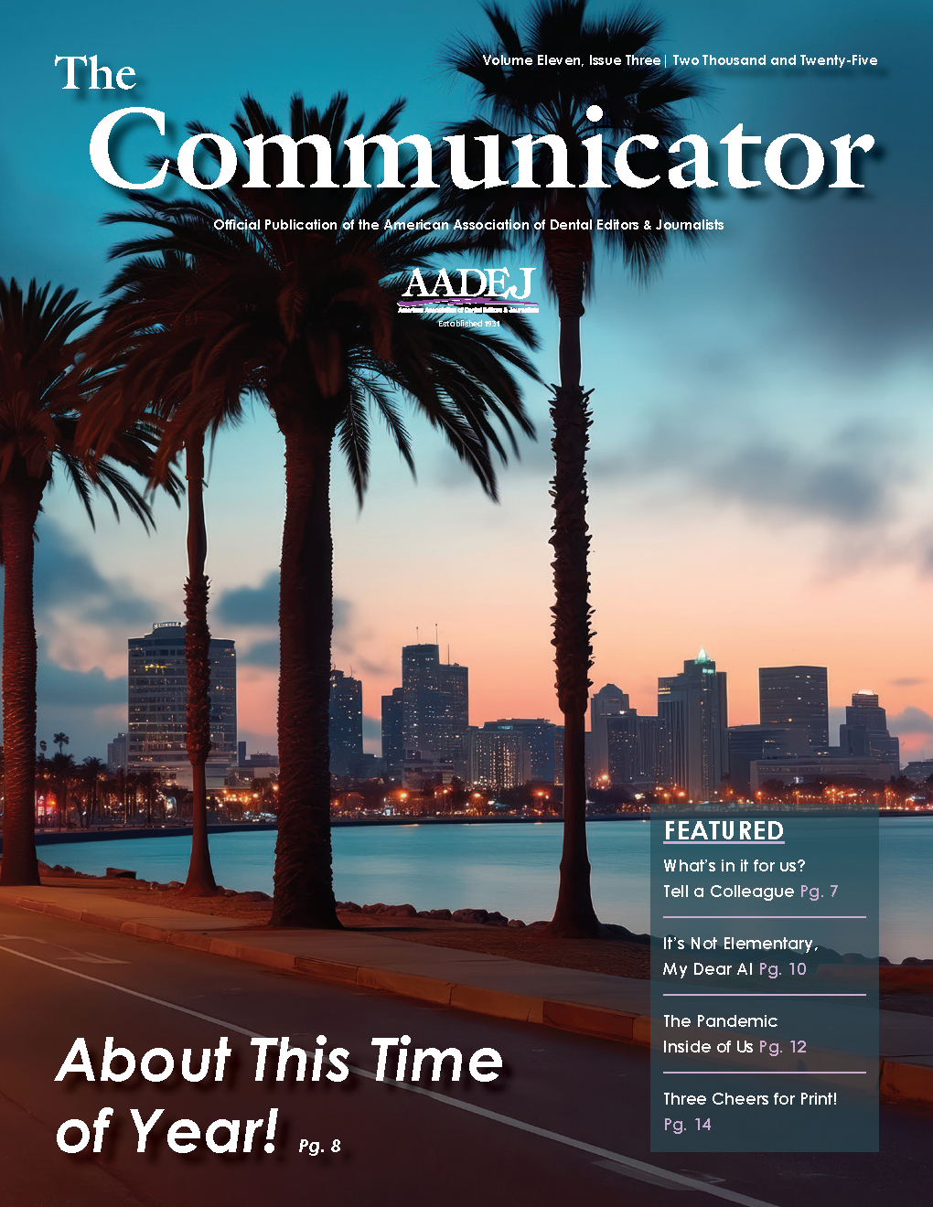 Photo of palm trees silhouetted at sunset with a skyline in the background