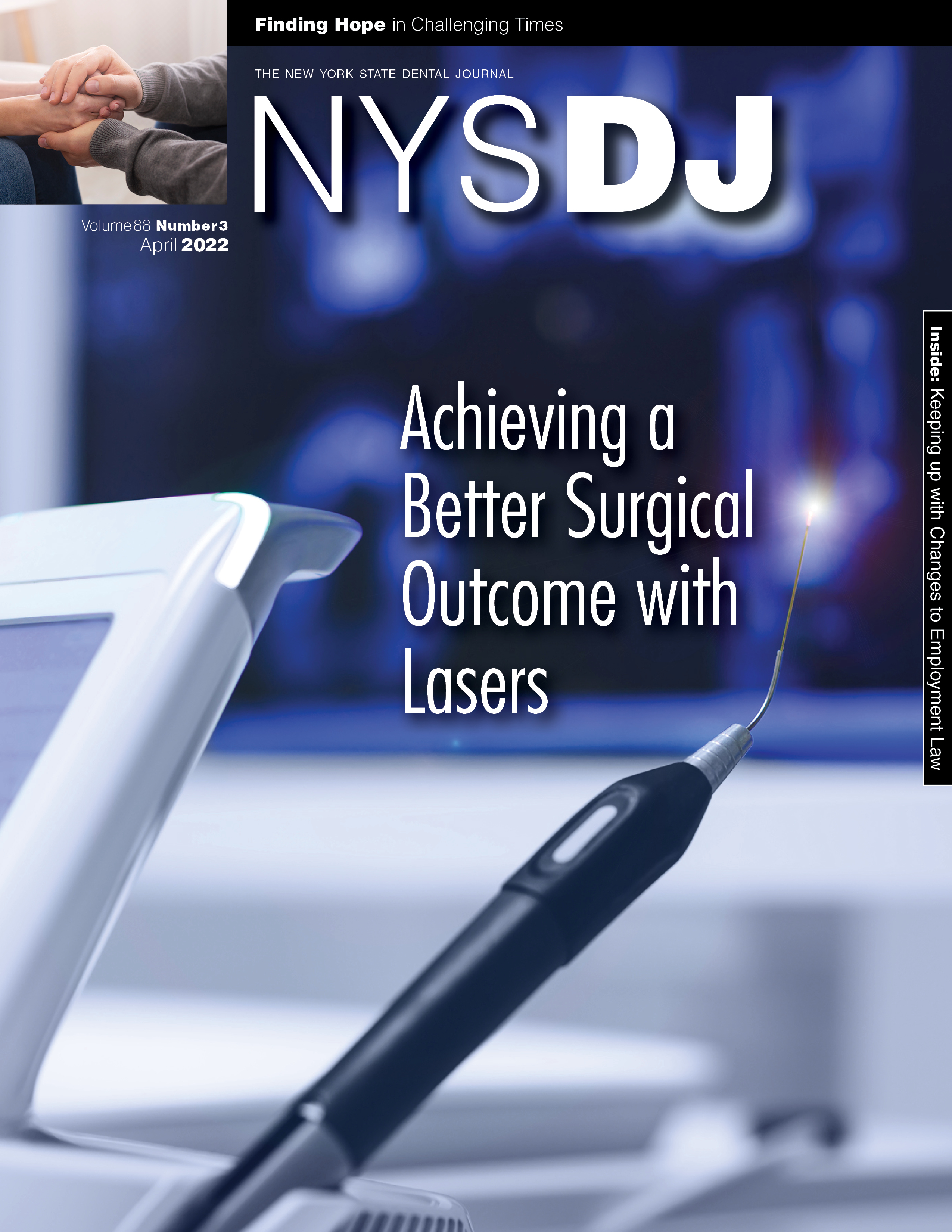 Cover of the NYSDJ with a photo of a handheld laser in a dental office.