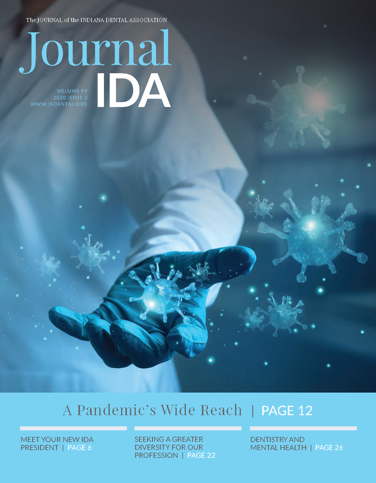 Cover art features a medical professional's gloved hand surrounded by illustrations of a virus particle.