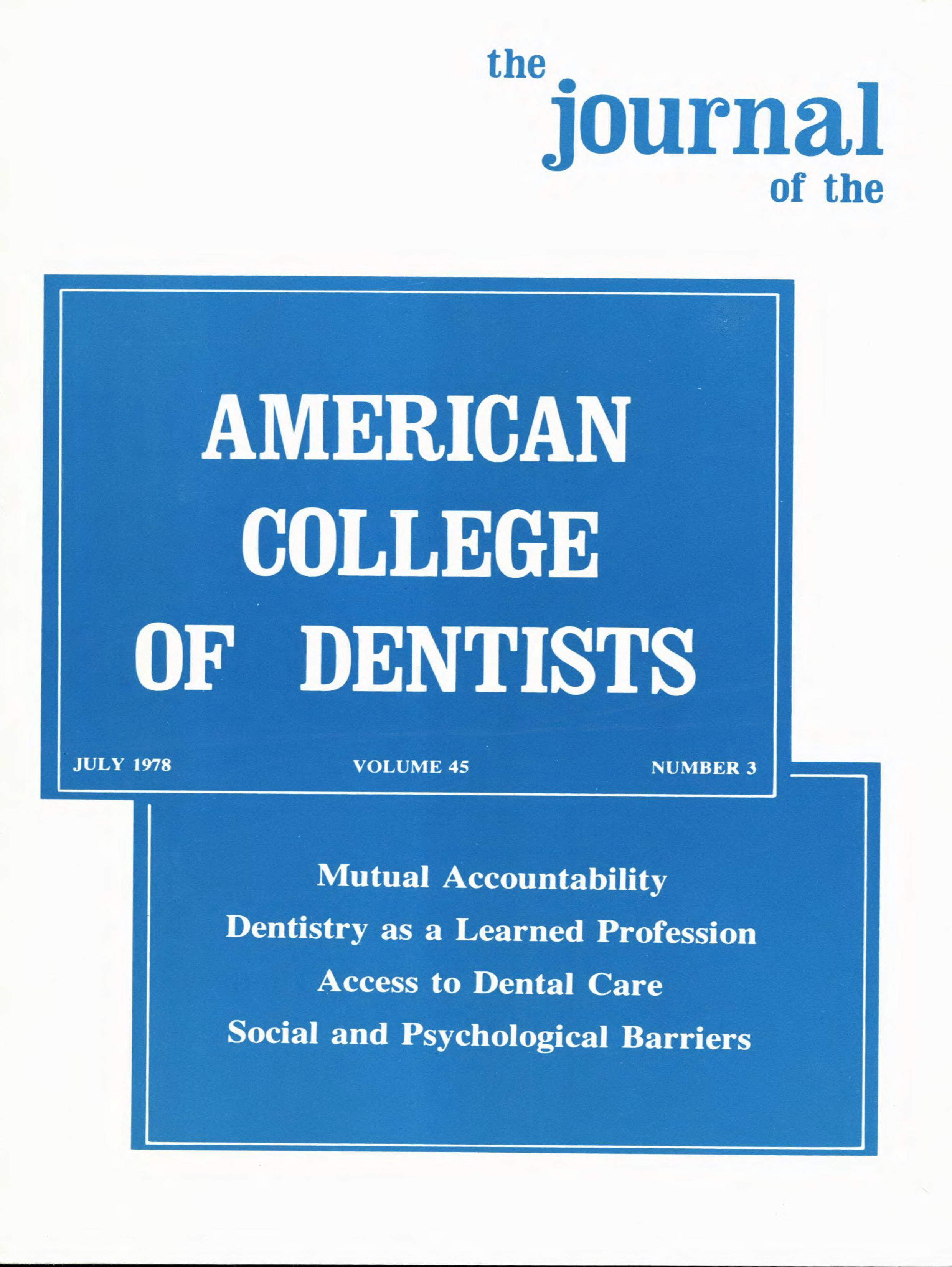 White cover with two blue offset boxes with the journal title and article headlines