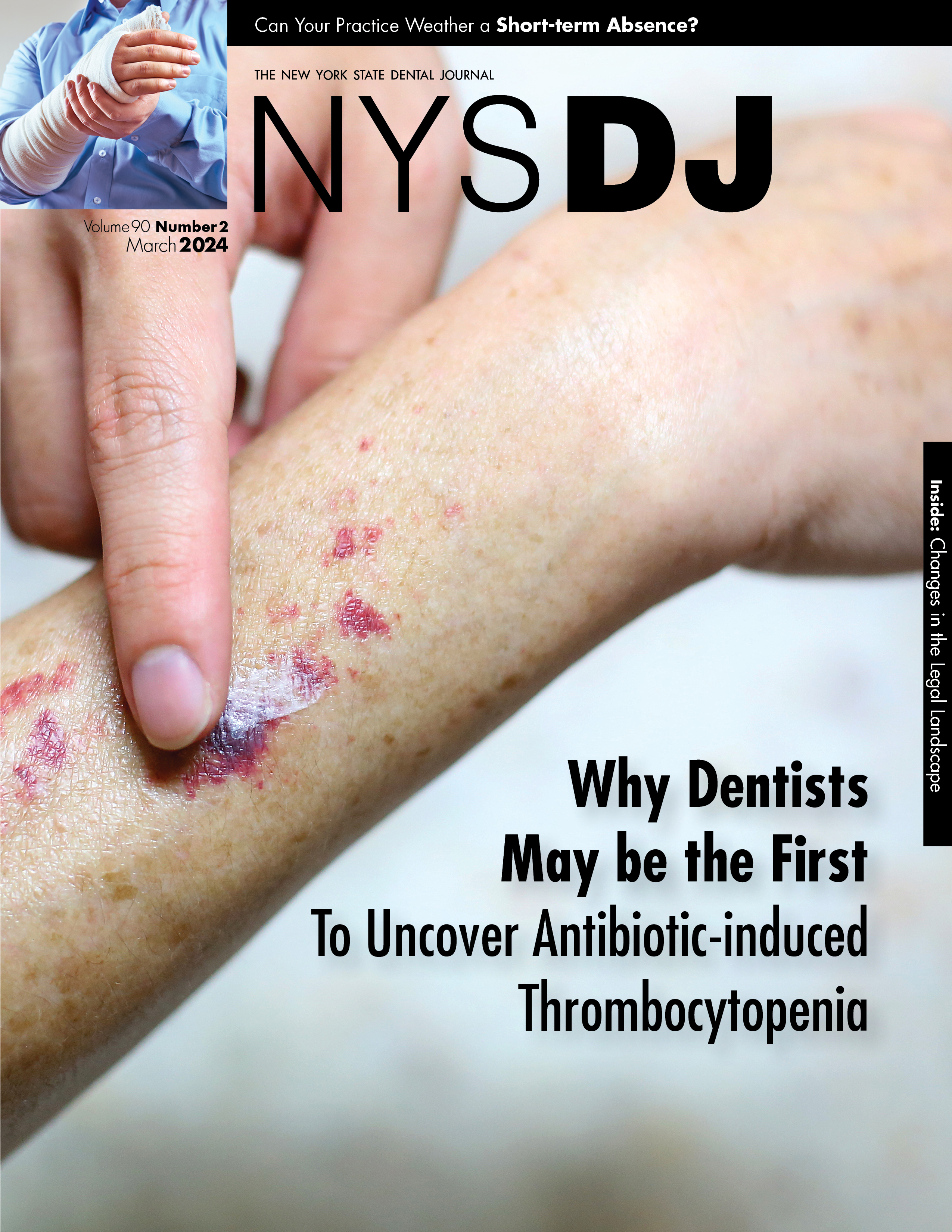 Cover of the NYSDJ with an unwrinkled hand applying clear salve to an older, blood-spotted arm.