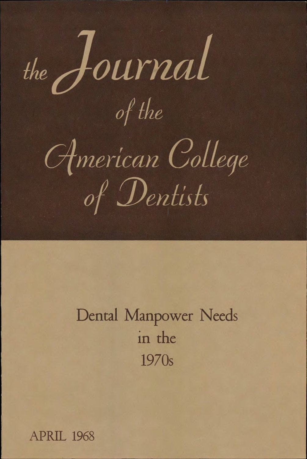 Brown JACD cover. The top half is dark brown with the journal title. The bottom half is light brown with featured headlines.